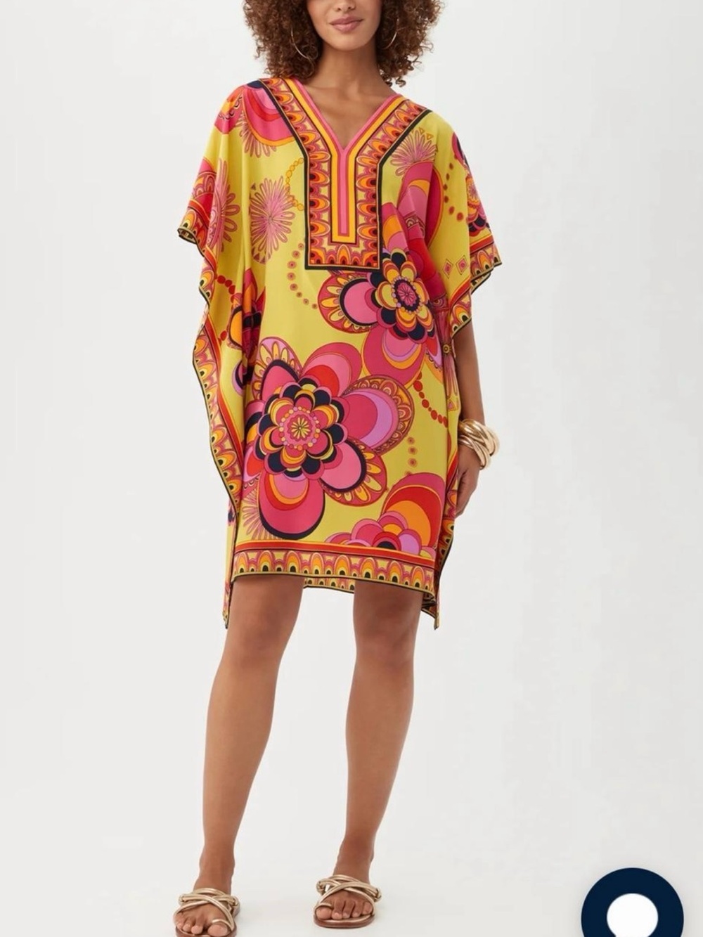 Trina Turk 100% SILK THEODORA CAFTAN DRESS in color orange blossom